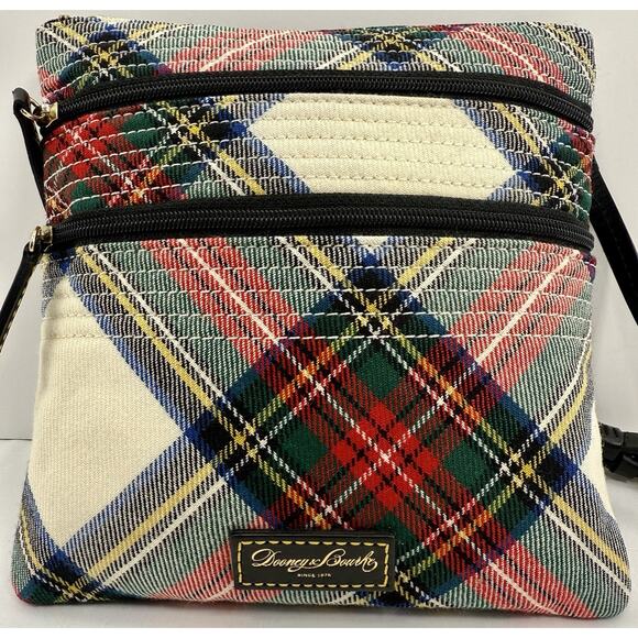 Dooney & Bourke Purse Plaid Crossbody Bag Tartan Check Triple Zip Pockets EUC - Picture 1 of 10